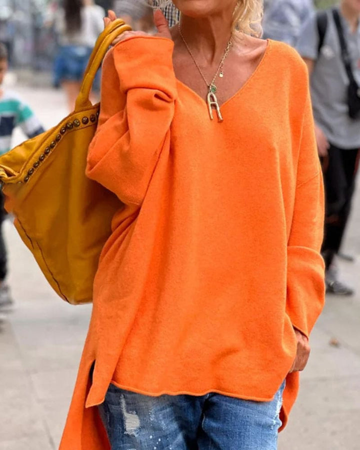WW | Oversized Orange V Neck Sweater