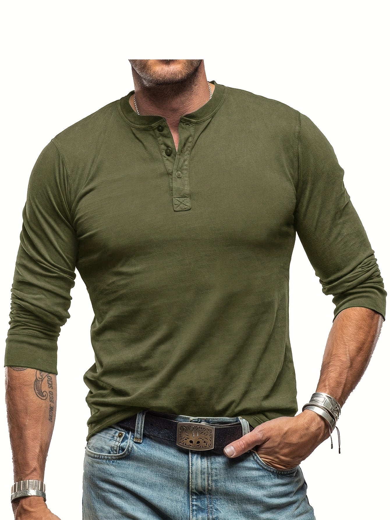 WW | Men's Vintage Style Long Sleeve Henley Shirt