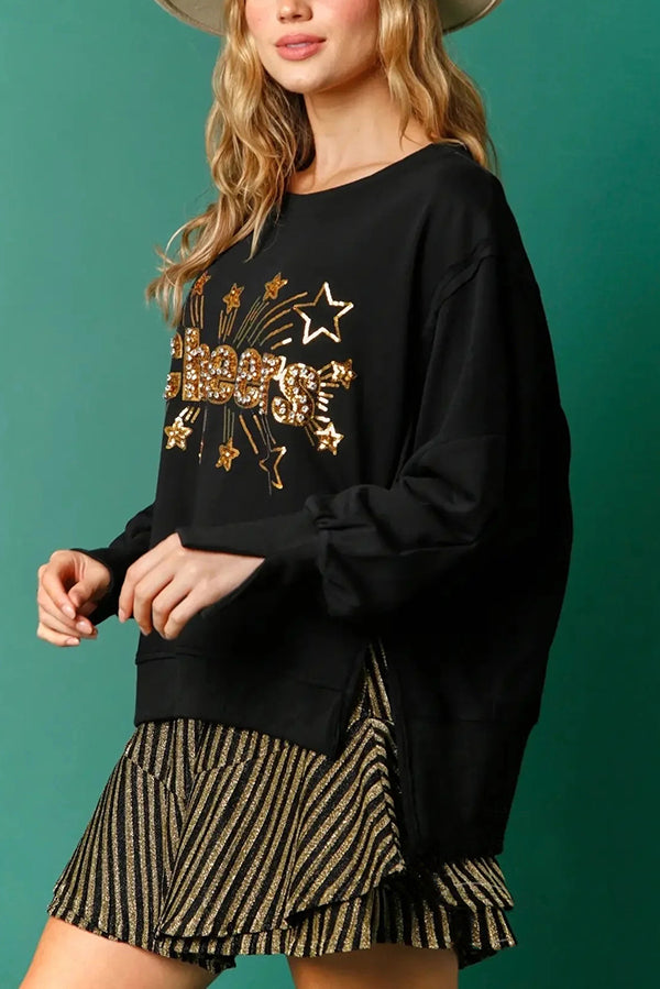 WW | Weihnachts-Pailletten-Lässiger Rundhals Langarm-Sweatshirt