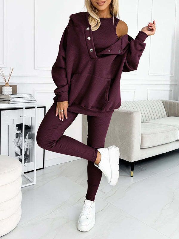 WW | Women's 3-piece Sport Suit with Loose Hoodie and Slim Pants
