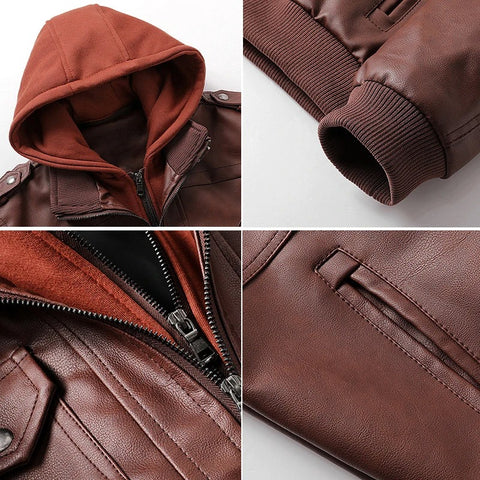 WW |  Lederjacke mit Kapuze für Herren - Perfekt für Outdoor-Aktivitäten