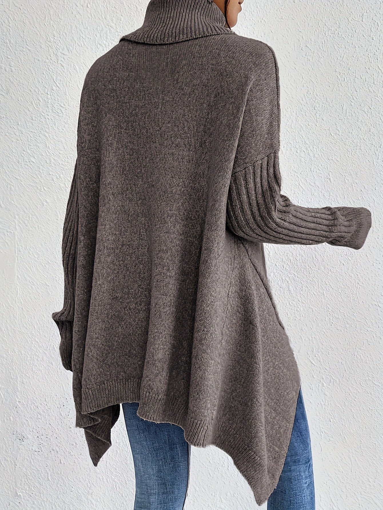 WW | Baumwoll-Rollkragenpullover mit asymmetrischem Saum und langen Ärmeln Pullover Damen - Perfekt für den Alltag