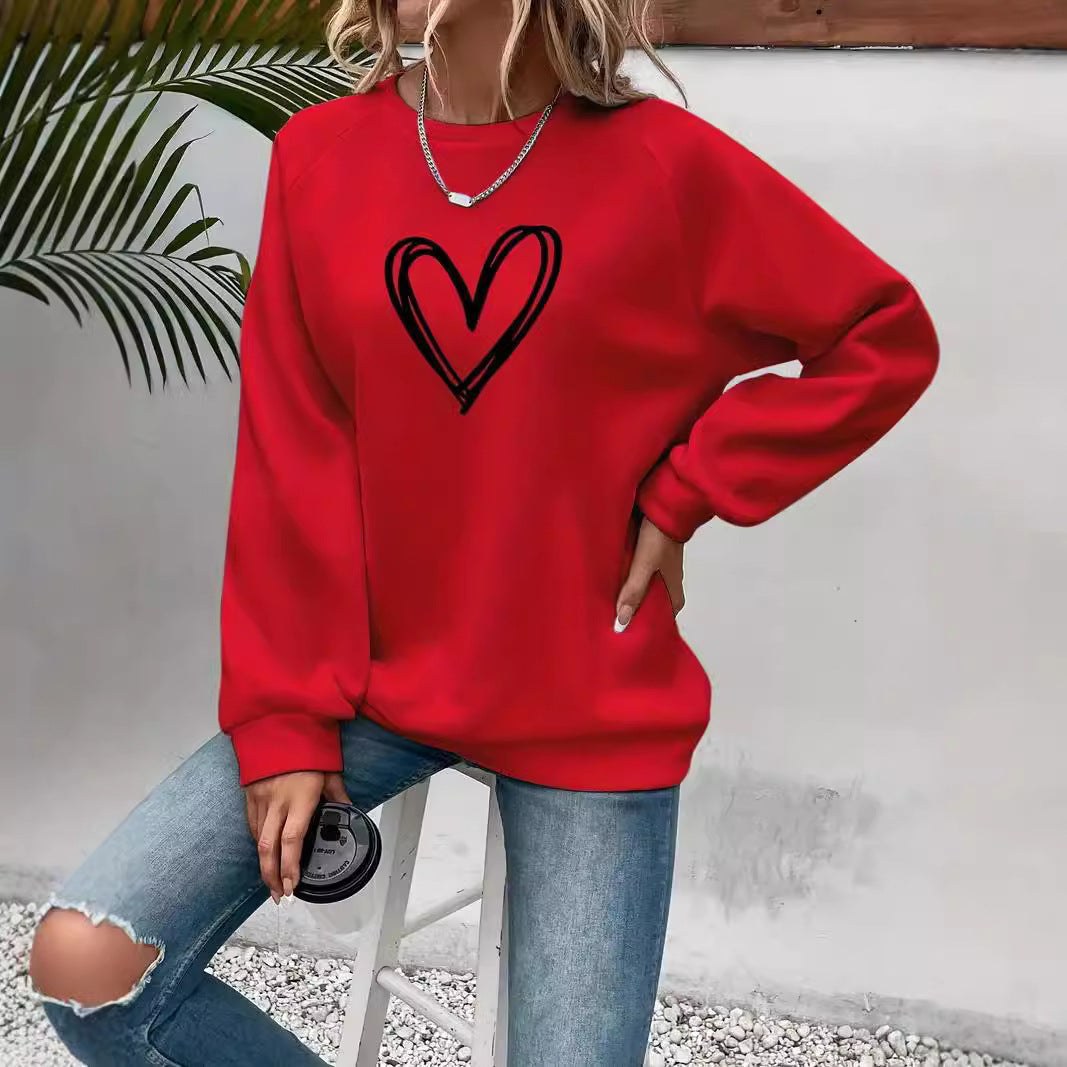 WW | Heart Print Crew Neck Long Sleeve Sweatshirt