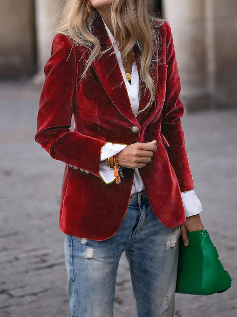 WW | Blazer Tailored fit Velvet texture Single-breasted With lapels