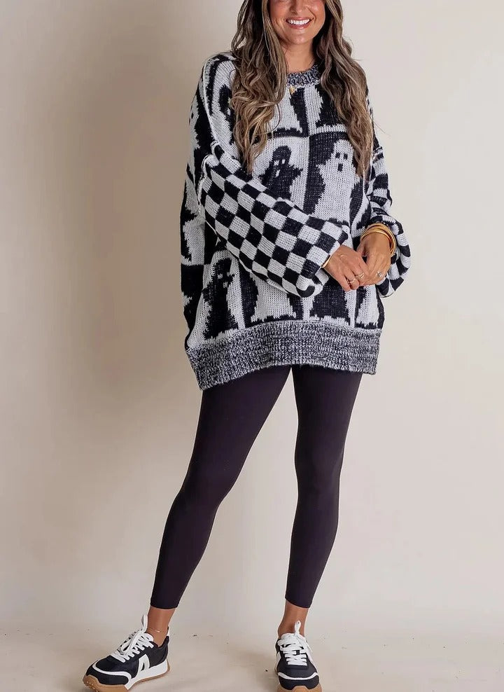 WW | Halloween Checkered Knit Sweater