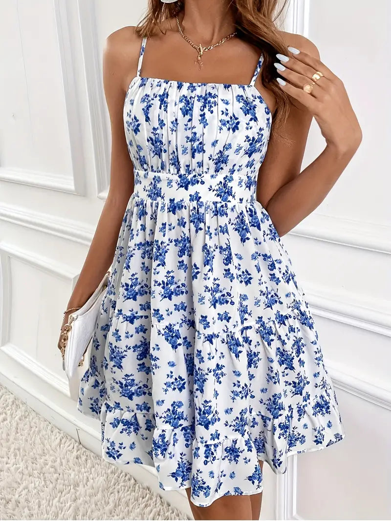 WW | Blumenmuster Rüschen Ärmelloses Cami Kleid
