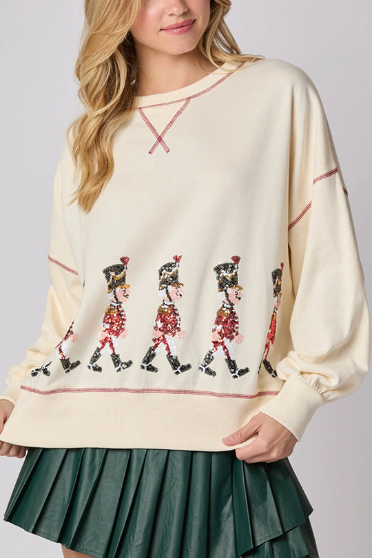 WW | Christmas Soldier Sequin Long Sleeve Casual Sweatshirt