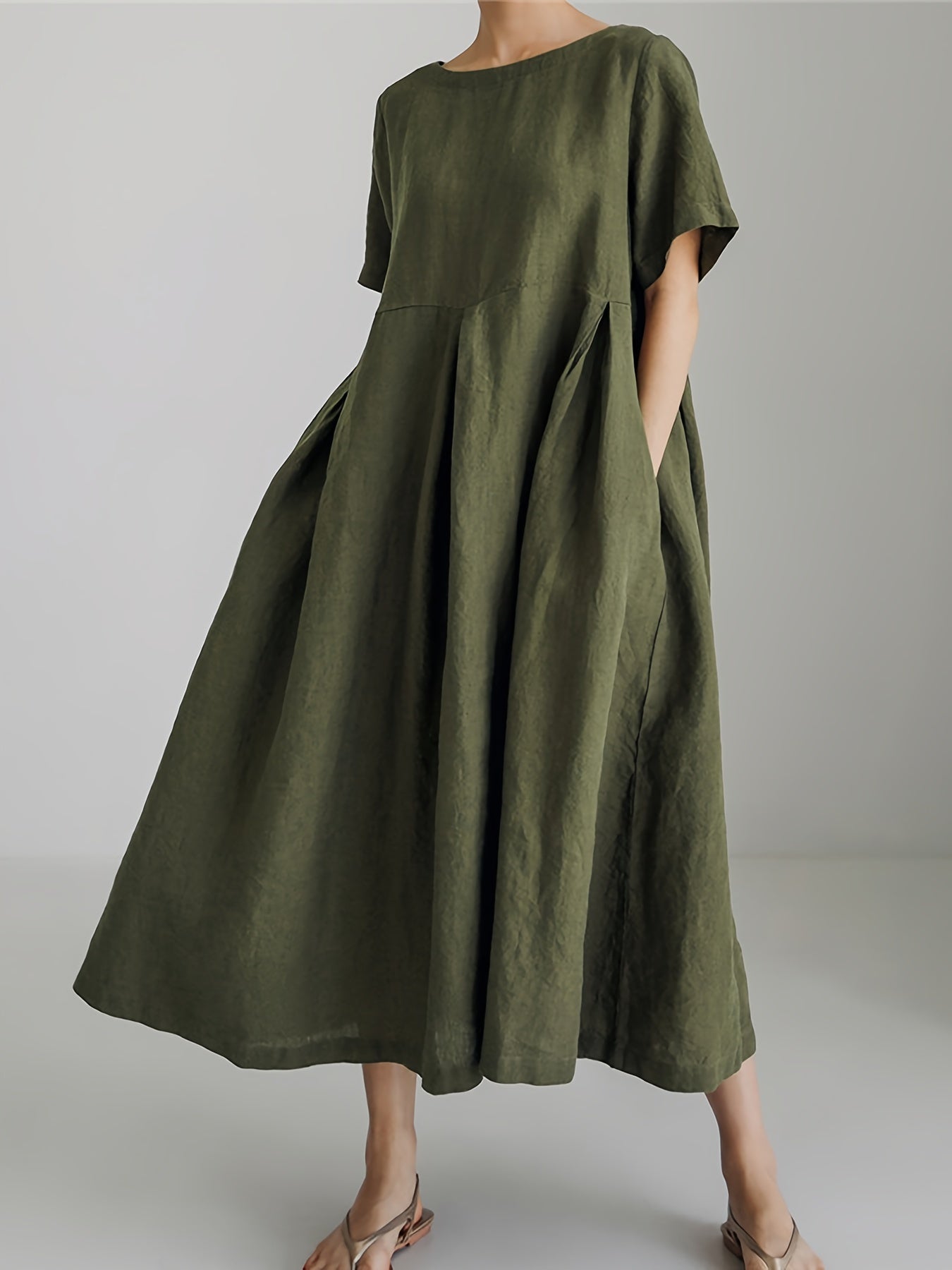 WW | Damen Einfarbiges Leinenkleid Kleid