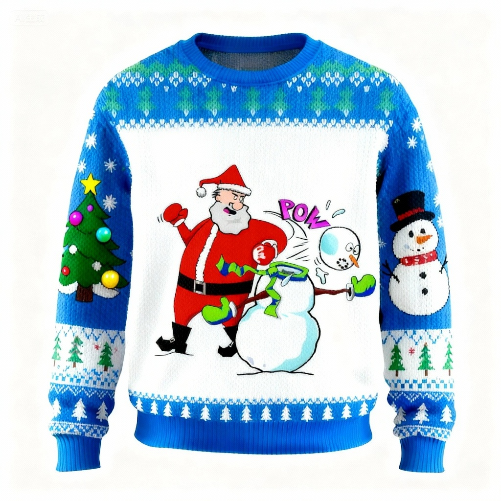 WW | Verrückter Weihnachtsmann & Schneemann Muster Druckpullover - Hässlich & Gemütlich Unisex Pullover