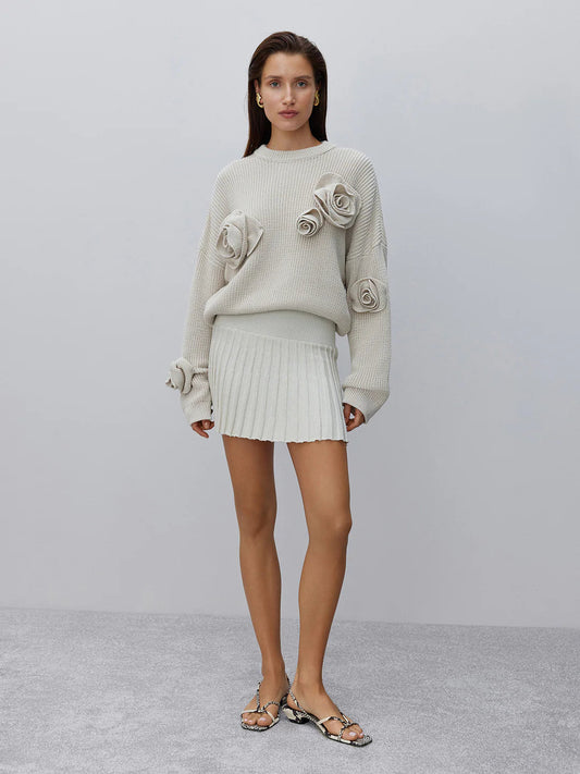 WW | Cozy 3D rose knit sweater with a relaxed fit