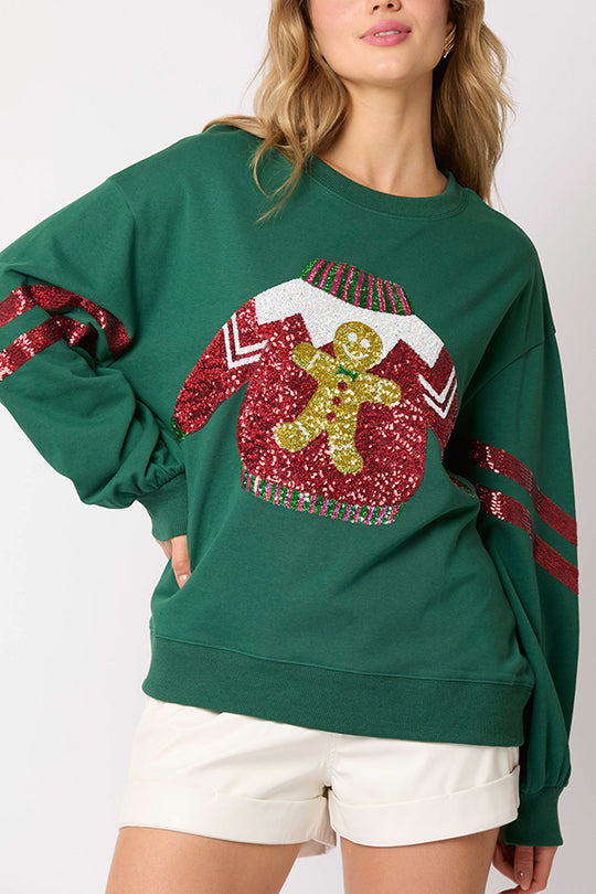WW | Christmas Sequin Round Neck Casual Sweatshirt