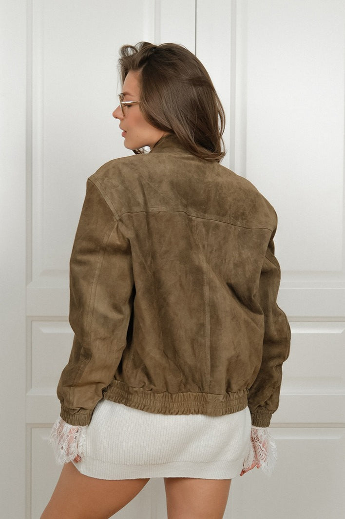 WW | Vintage suede jacket with stand-up collar for stylish layering