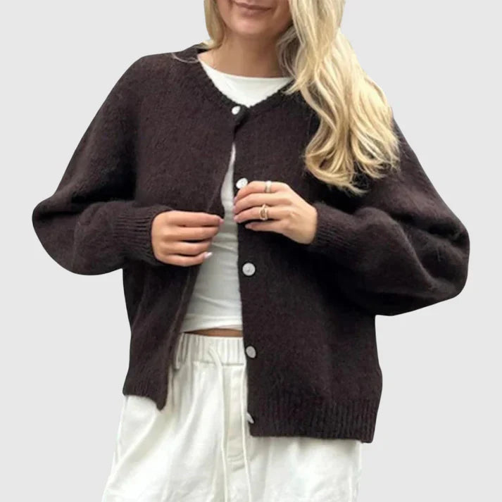 WW | Damen Cashmere Cardigan mit Rundhalsausschnitt und Knopfverschluss