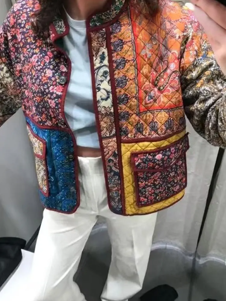 WW | Floral Print Coat with Patchwork Pockets