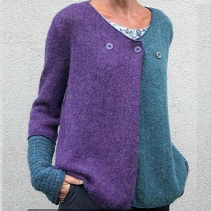 WW | Relaxed Fit Sweatshirt - Farbblock Knopf-Front Sweatshirt