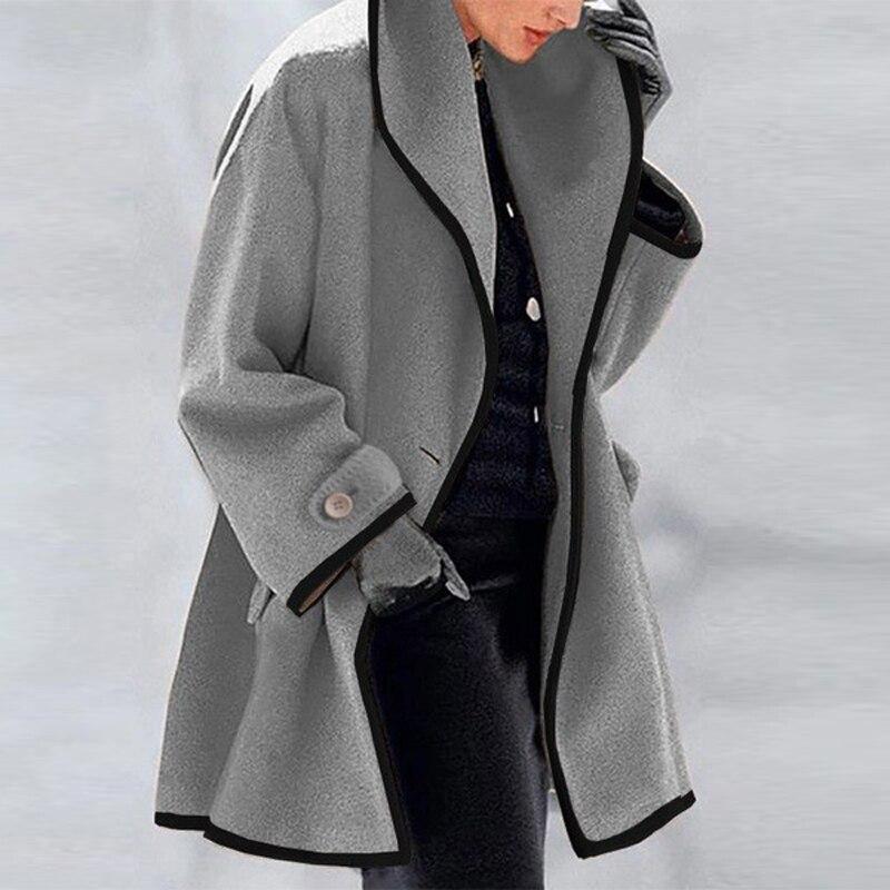 WW | Coat - Wool Blend - Oversized Fit - Draped Collar - Long Style
