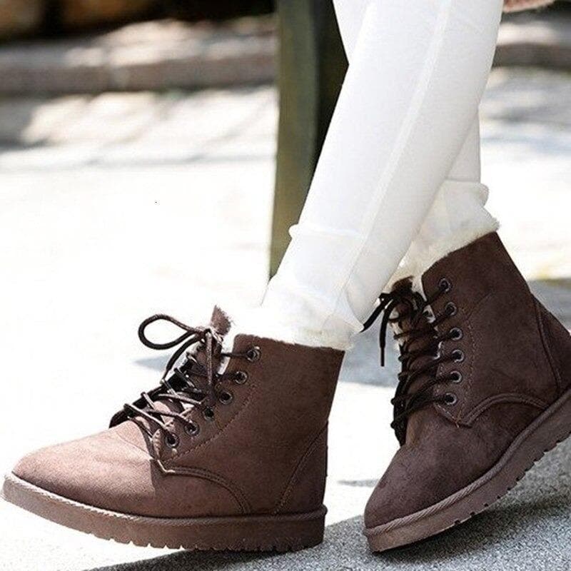 WW | Stiefeletten Wildlederlook Warm Gefüttert Schnürung Gummisohle