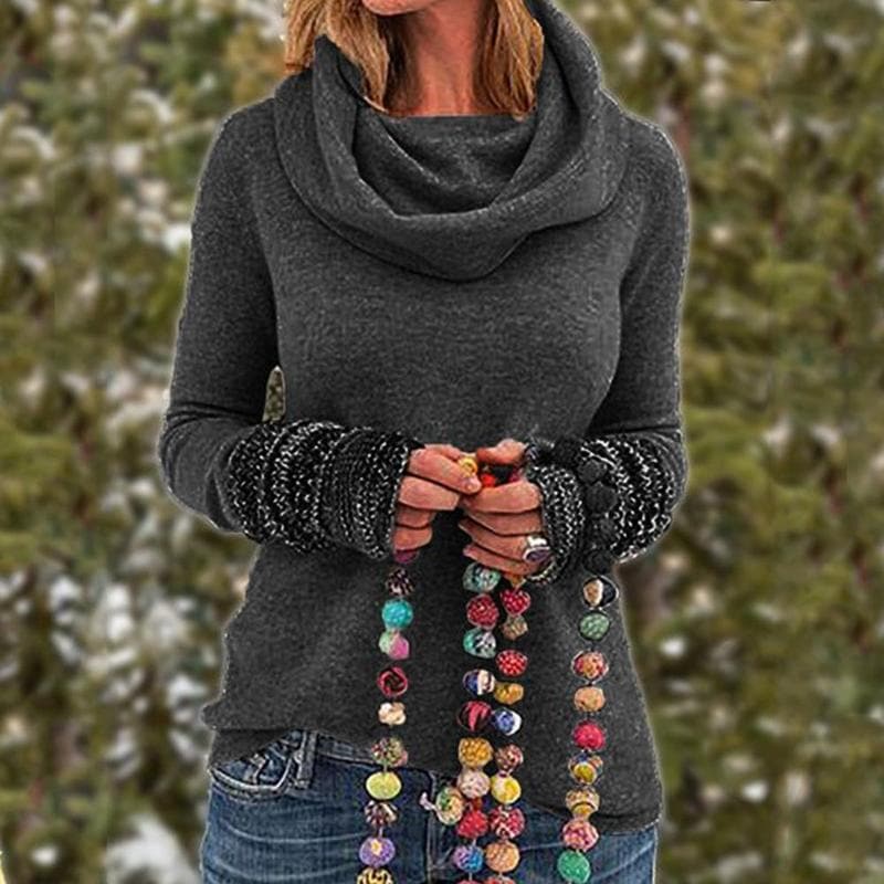 WW | Knitted Sweater Soft knit Loose fit Roll neck Textured cuffs