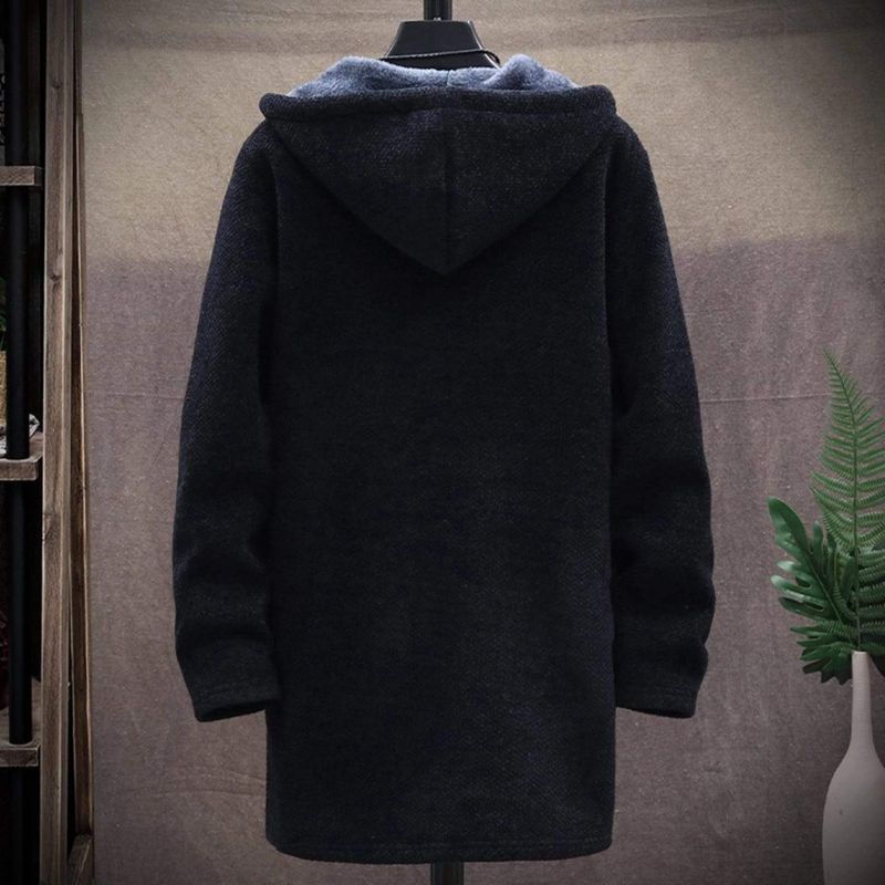 WW | Kapuzen Strickjacke Strickstruktur Fleece Gefüttert Offen Vorne Mit Seitentaschen