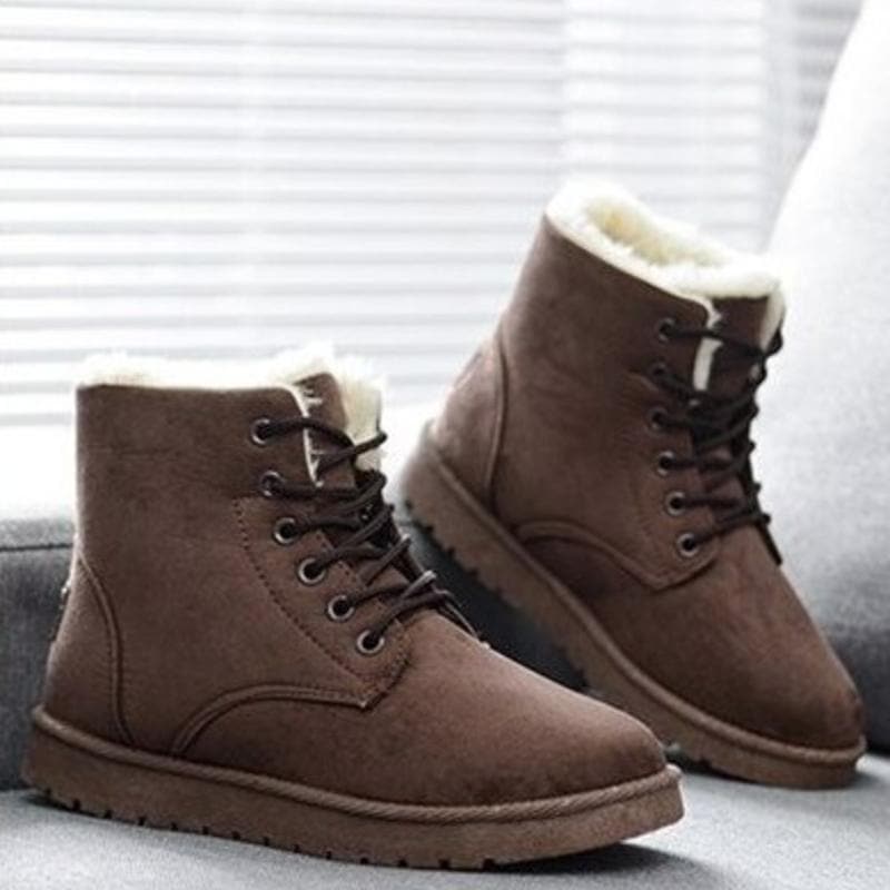 WW | Stiefeletten Wildlederlook Warm Gefüttert Schnürung Gummisohle