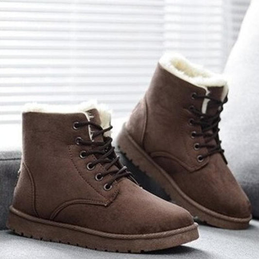 WW | Stiefeletten Wildlederlook Warm Gefüttert Schnürung Gummisohle