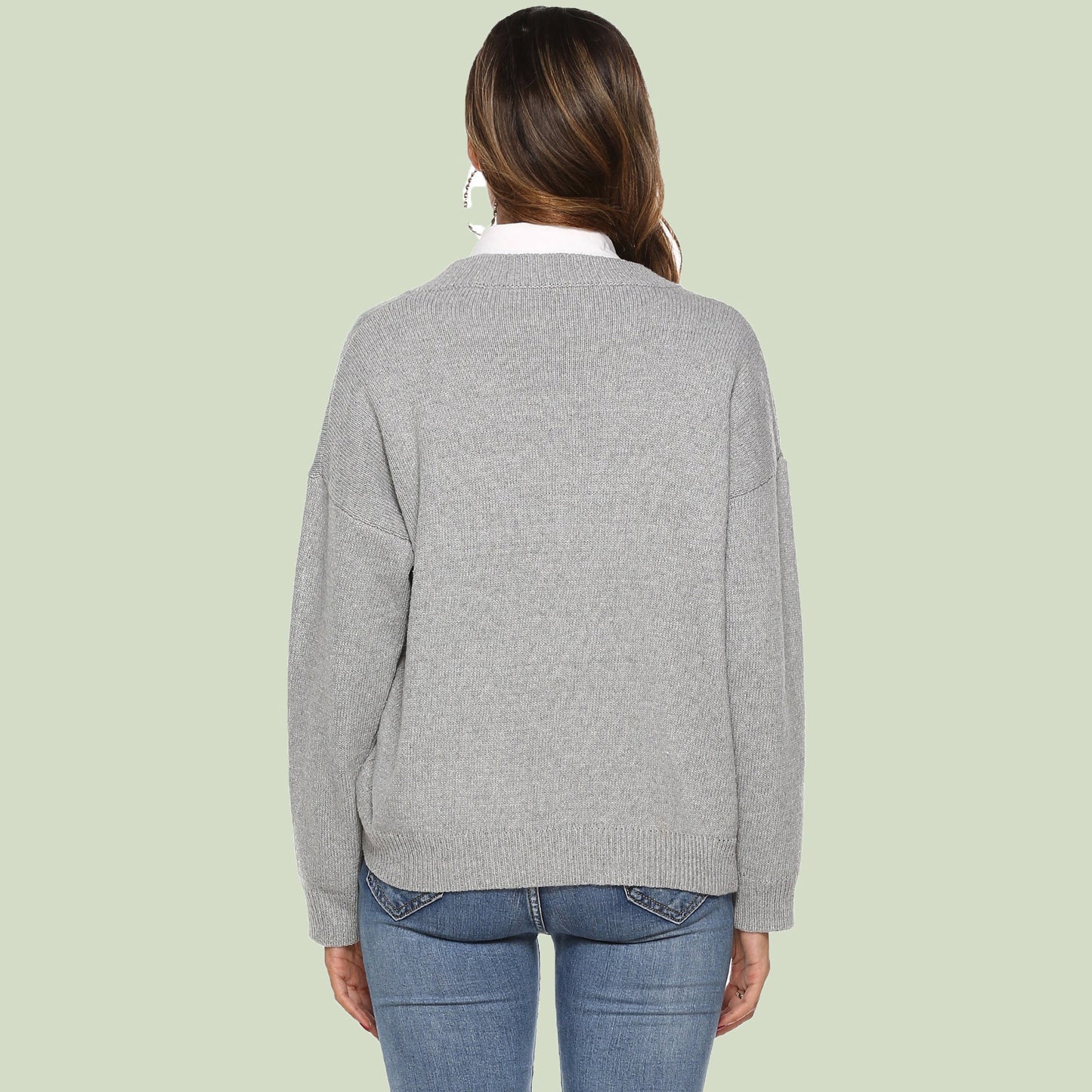 WW | Strickpullover - V-Ausschnitt - Lockere Passform - Lange Ärmel - Weich und Bequem