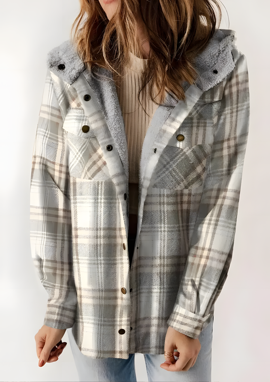 Yseldis Kariert gefütterte Fleece-Jacke - Grau
