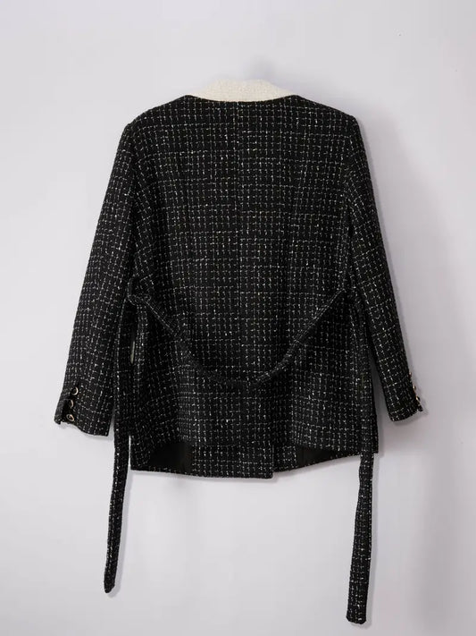 WW | Belted Blazer - Contrast Design - Vintage-Inspired Elegance