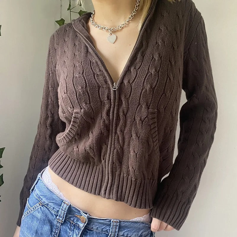 WW | Cozy hooded knit cardigan with button placket at the front