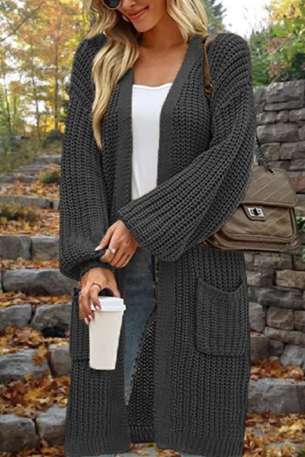 WW | Länge Locker Oversized Doppelte Tasche Cardigan Sweater Jacke