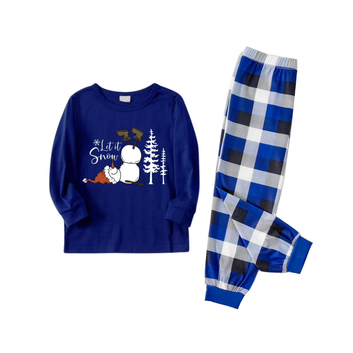 WW | Matching blue and white checked "Let it Snow" snowman print pyjamas for couples