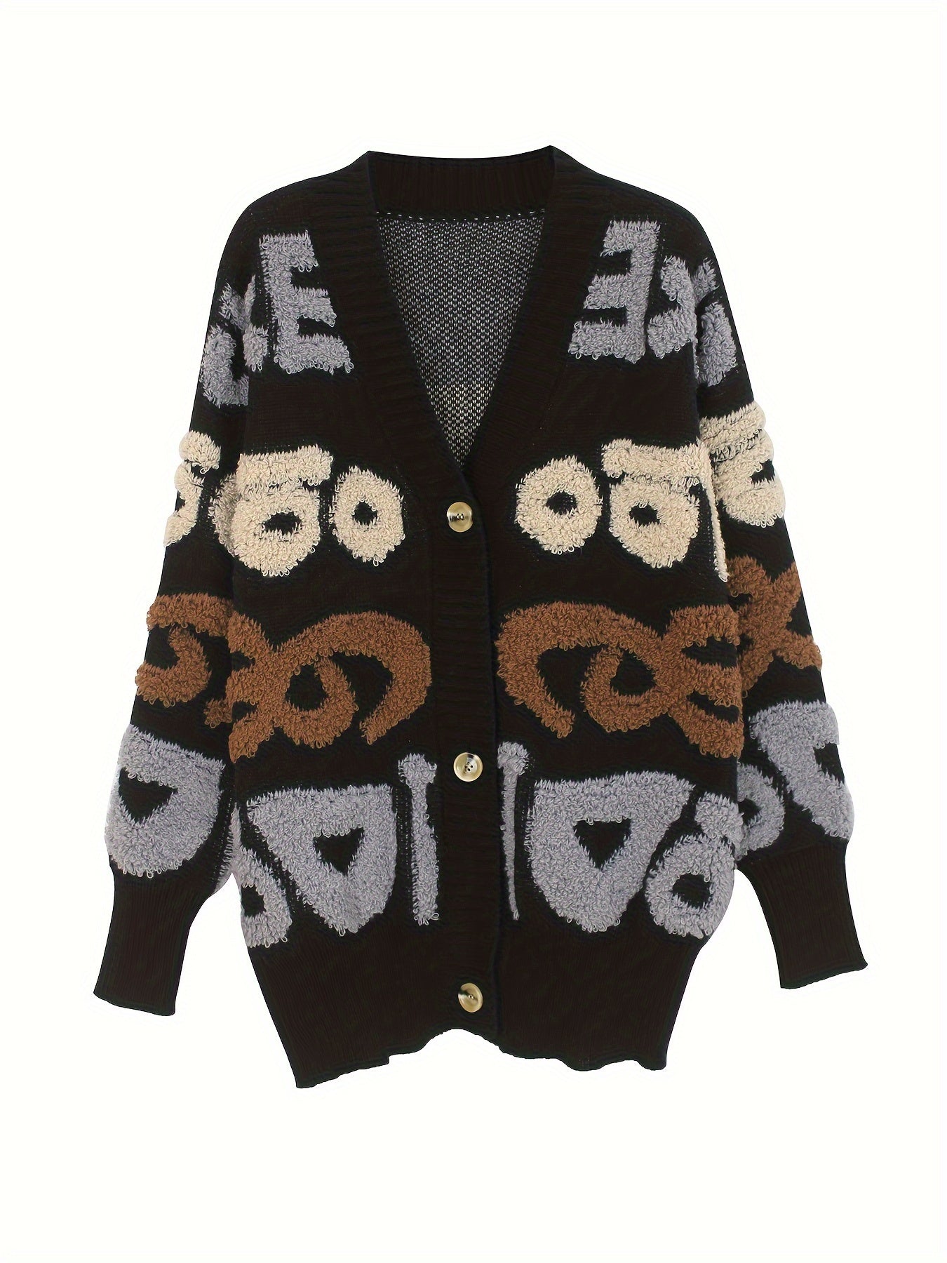 WW | Letter Pattern Button Down Cardigan For Women - Perfect For Casual Days