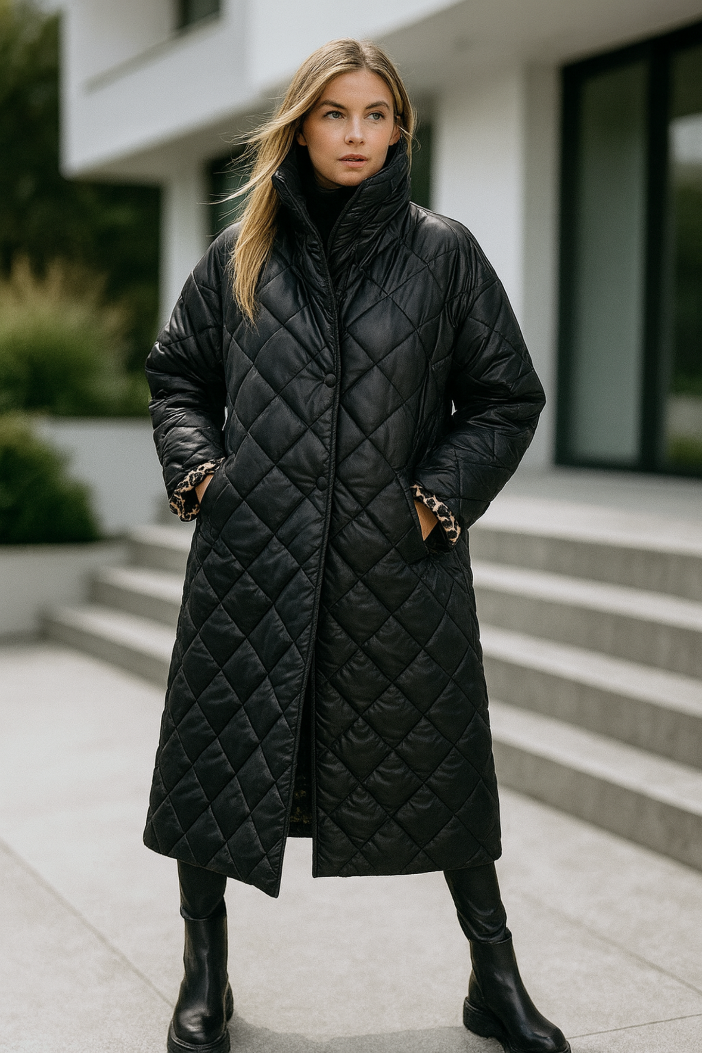 Shanaia | Quilted Coat with Leopard Print Lining