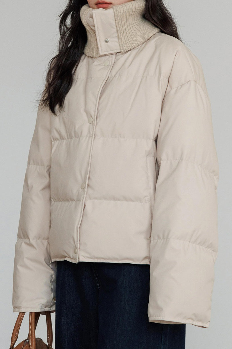 WW | Kragen Weißer Entendaunen-Pufferjacke