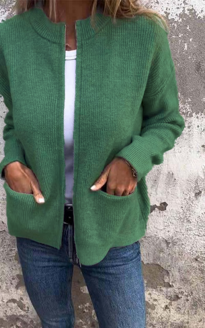 WW | Strickjacke - Rundhalsausschnitt & Reißverschluss - Weiche Baumwolle