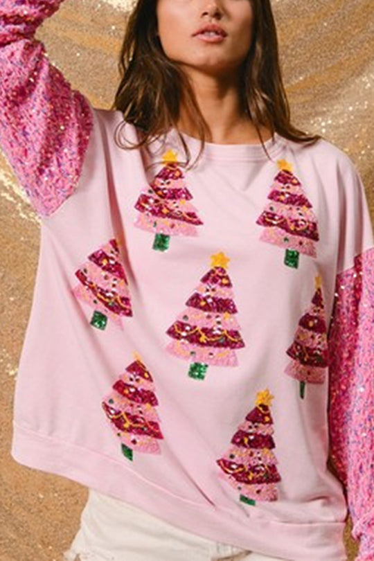 WW | Weihnachten Lässig Locker Rundhals Pailletten Ärmel Sweatshirt