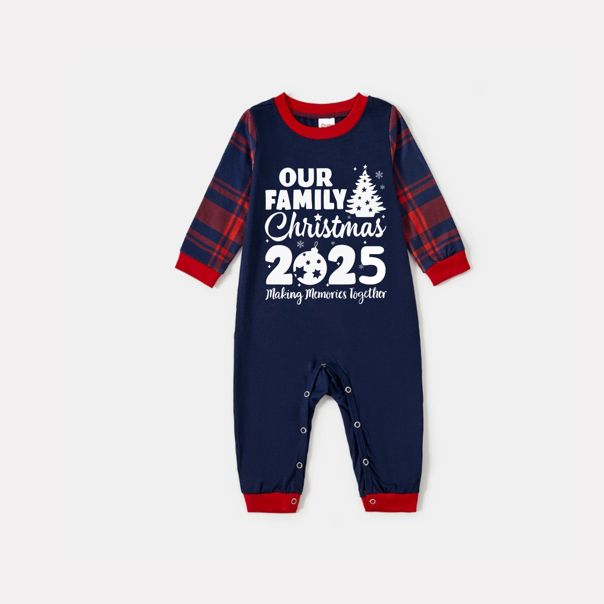 WW | Our Family Christmas 2025 'Making Memories Together' Letter Print Blue Long-Sleeve Top with Red and Blue Plaid Pants Matching Christmas Pajamas