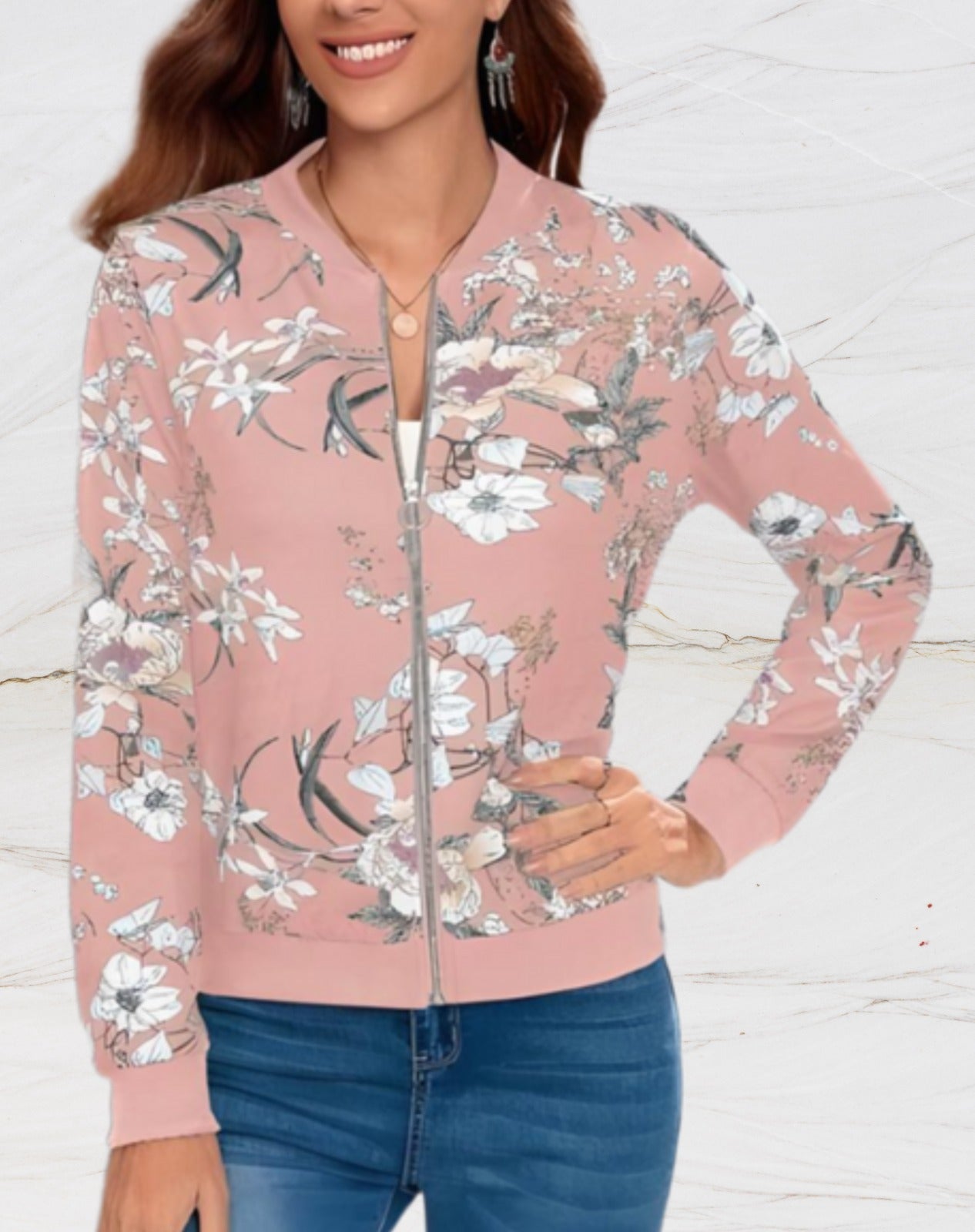 WW | Elegant Women's Jacket with Zipper and Floral Pattern