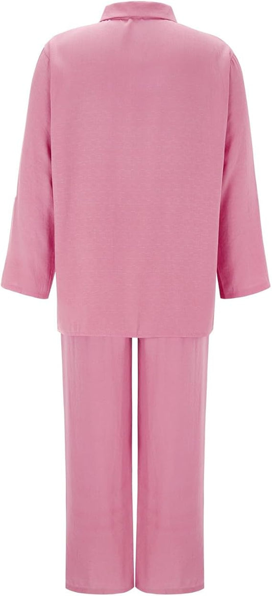 SummerSilhouette Duo™ – Women's Linen Two-Piece Set with Blouse & Pants, Airy, Elegant & Comfortable for Summer