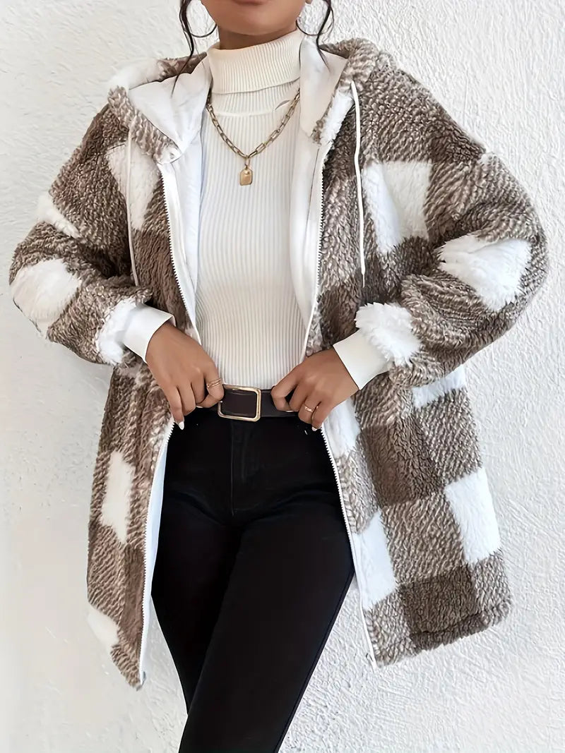 WW | Kariert Teddy Hoodie Jacke | Warm und Bequem für den Winter