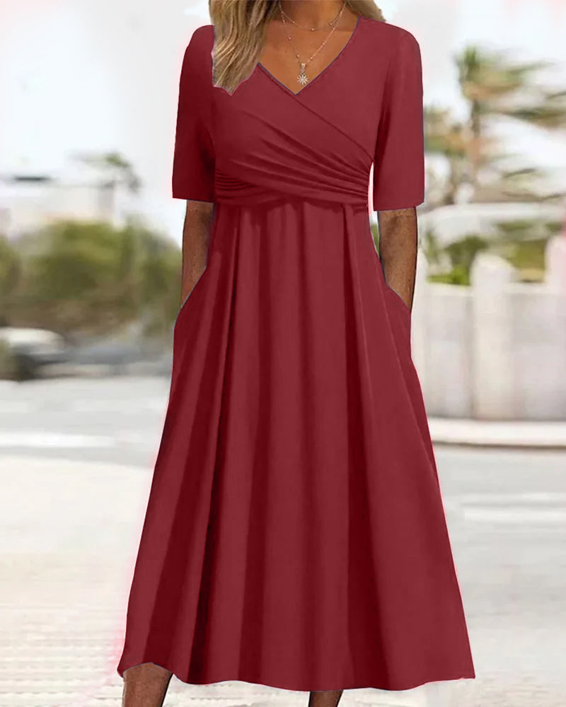 WW | Kurzärmliges Blaues Crossover-Kleid