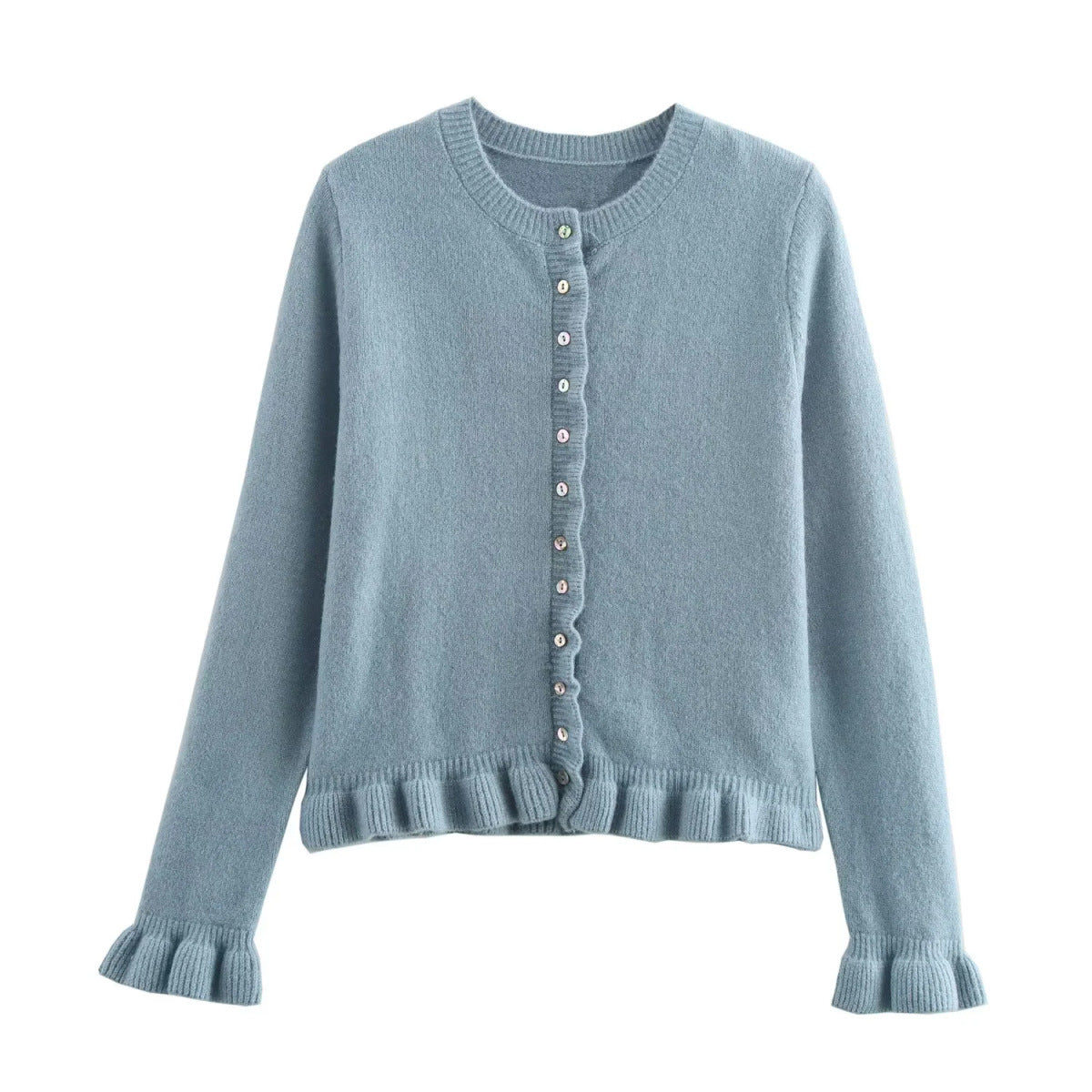 WW | Ruffled women's cardigan with buttons, chic layered top