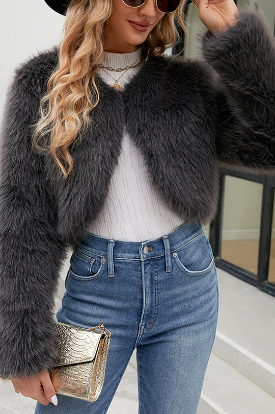 WW | Long Sleeve Short Casual Faux Fur Jacket