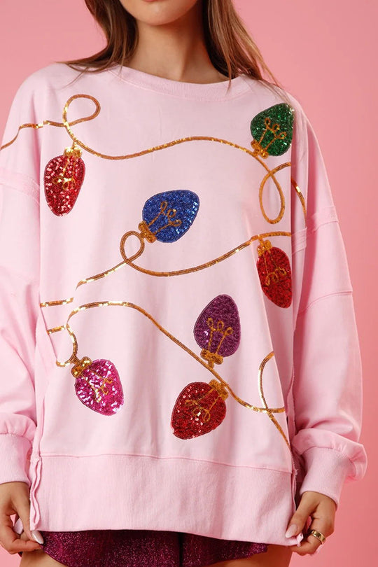 WW | Christmas Lights Sequin Slit Pullover Sweatshirt