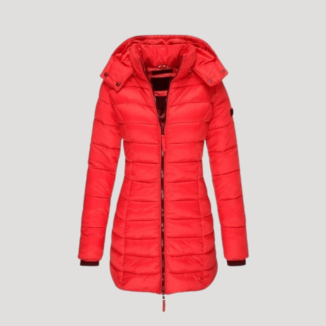 WW | Damen langer gepolsterter Wintermantel mit Kapuze Pufferjacke