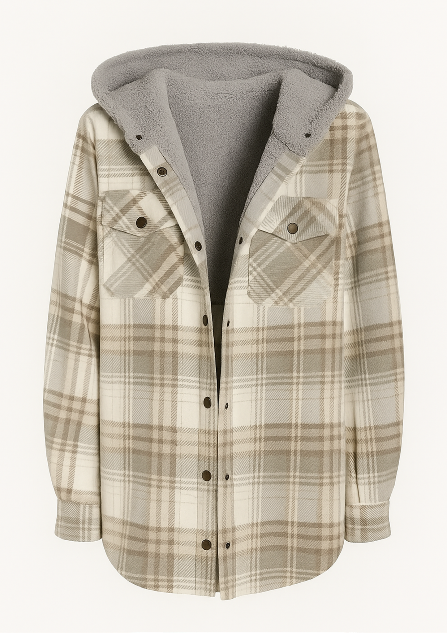 Yseldis Plaid Lined Fleece Jacket - White