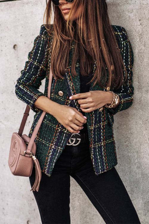 WW | Gepunkteter Offene Front Karo Blazer Jacke