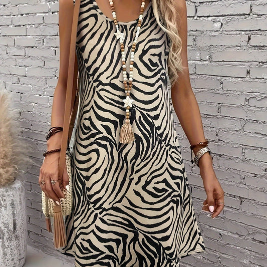 WW | Kleid Ohne Ärmel Zebra Sommerrock A-Linie