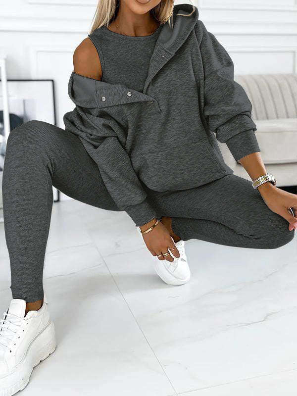 WW | Women's 3-piece Sport Suit with Loose Hoodie and Slim Pants