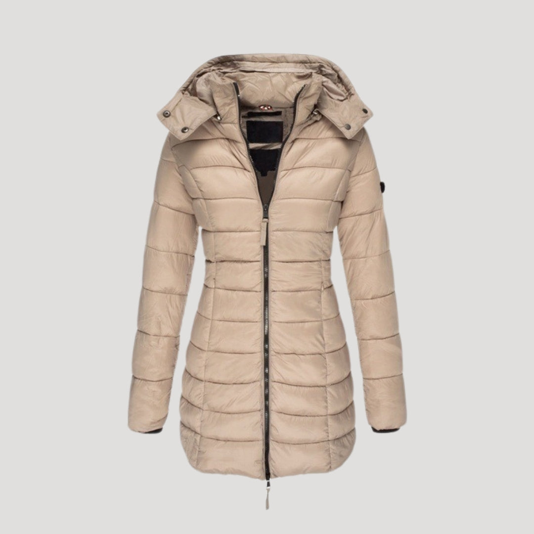 WW | Damen langer gepolsterter Wintermantel mit Kapuze Pufferjacke
